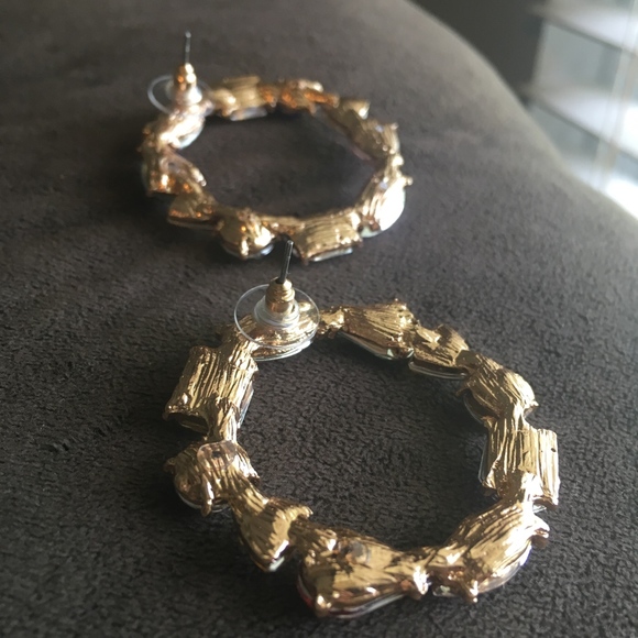 'Living' Round Rhinestone Fun Hoop Earrings - Picture 7 of 7